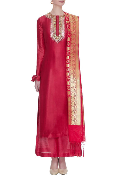 Chanderi Silk Embroidered Kurta Set