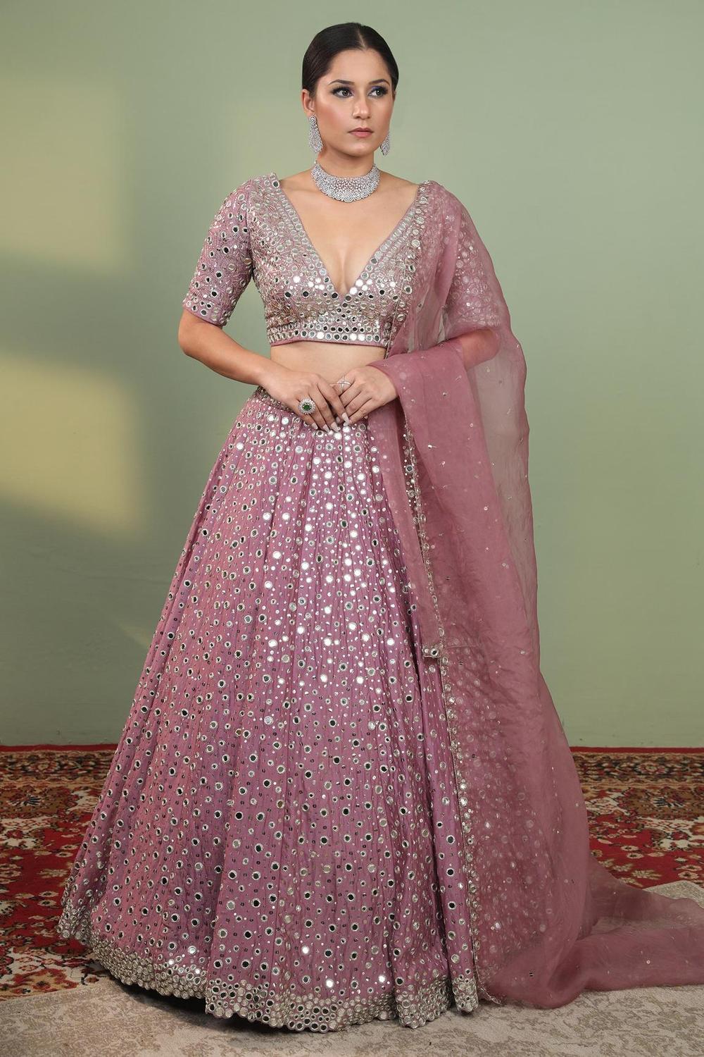 Pink Raw Silk Embroidered Lehenga Set