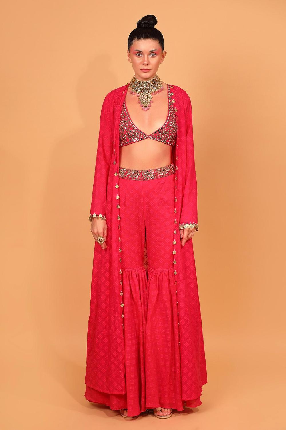 Fuchsia Chanderi Silk Sharara Set With Cape