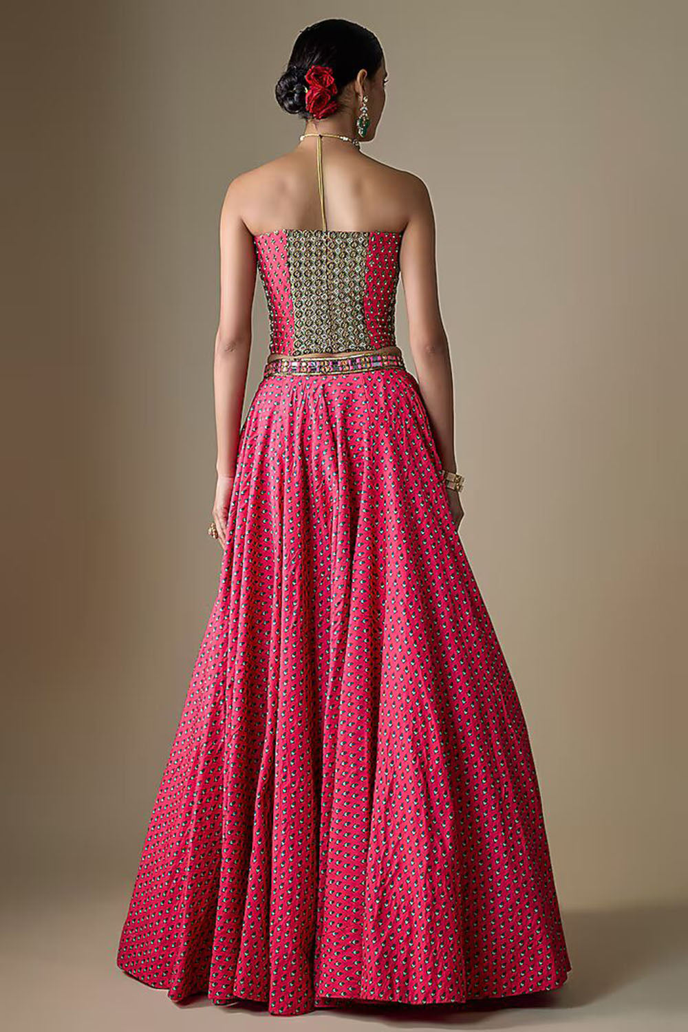 Fuchsia Viscose Raw Silk Zari Embroidered Lehenga Set