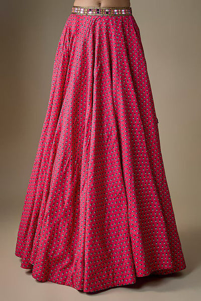 Fuchsia Viscose Raw Silk Zari Embroidered Lehenga Set