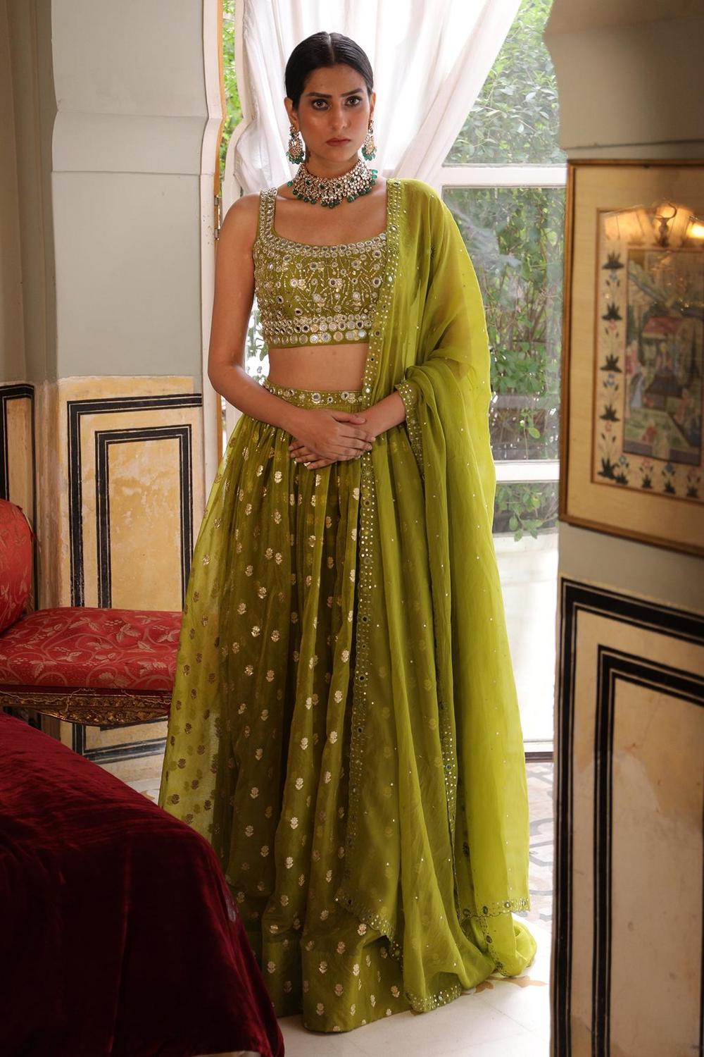 Green Banarasi Lehenga Set