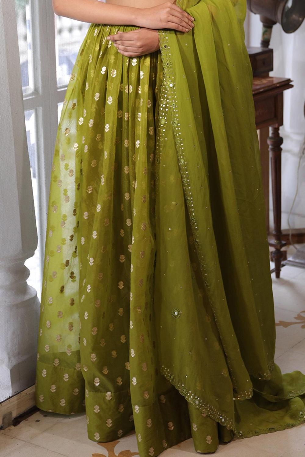 Green Banarasi Lehenga Set