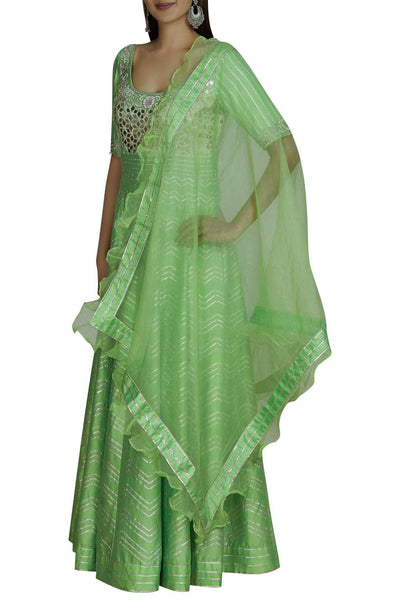 Green Chanderi Anarkali With Dupatta