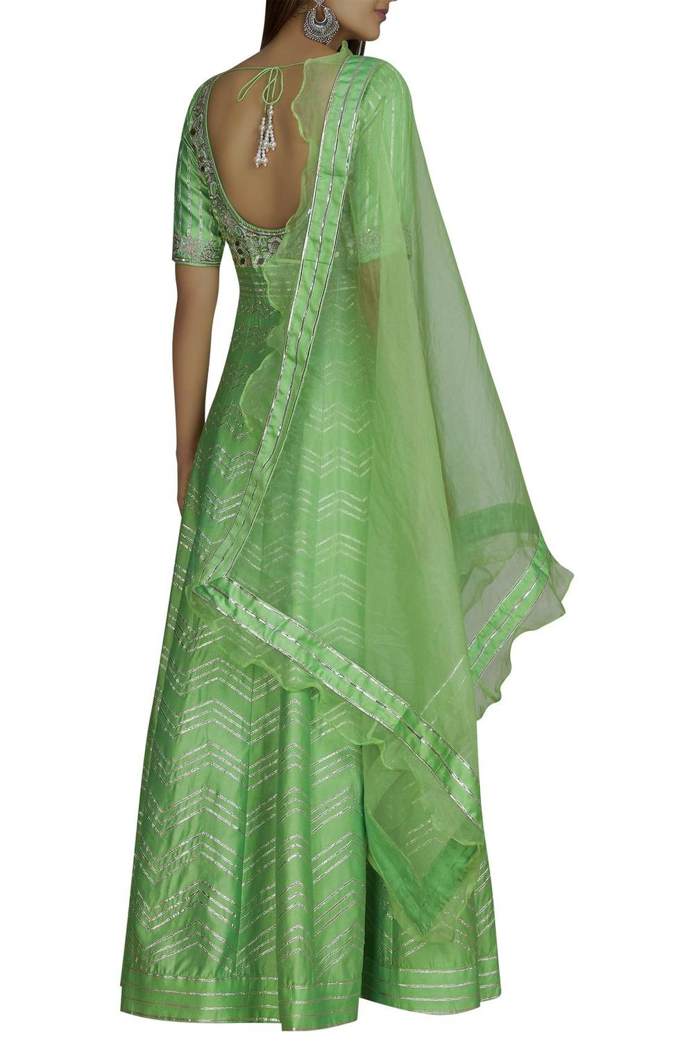 Green Chanderi Anarkali With Dupatta