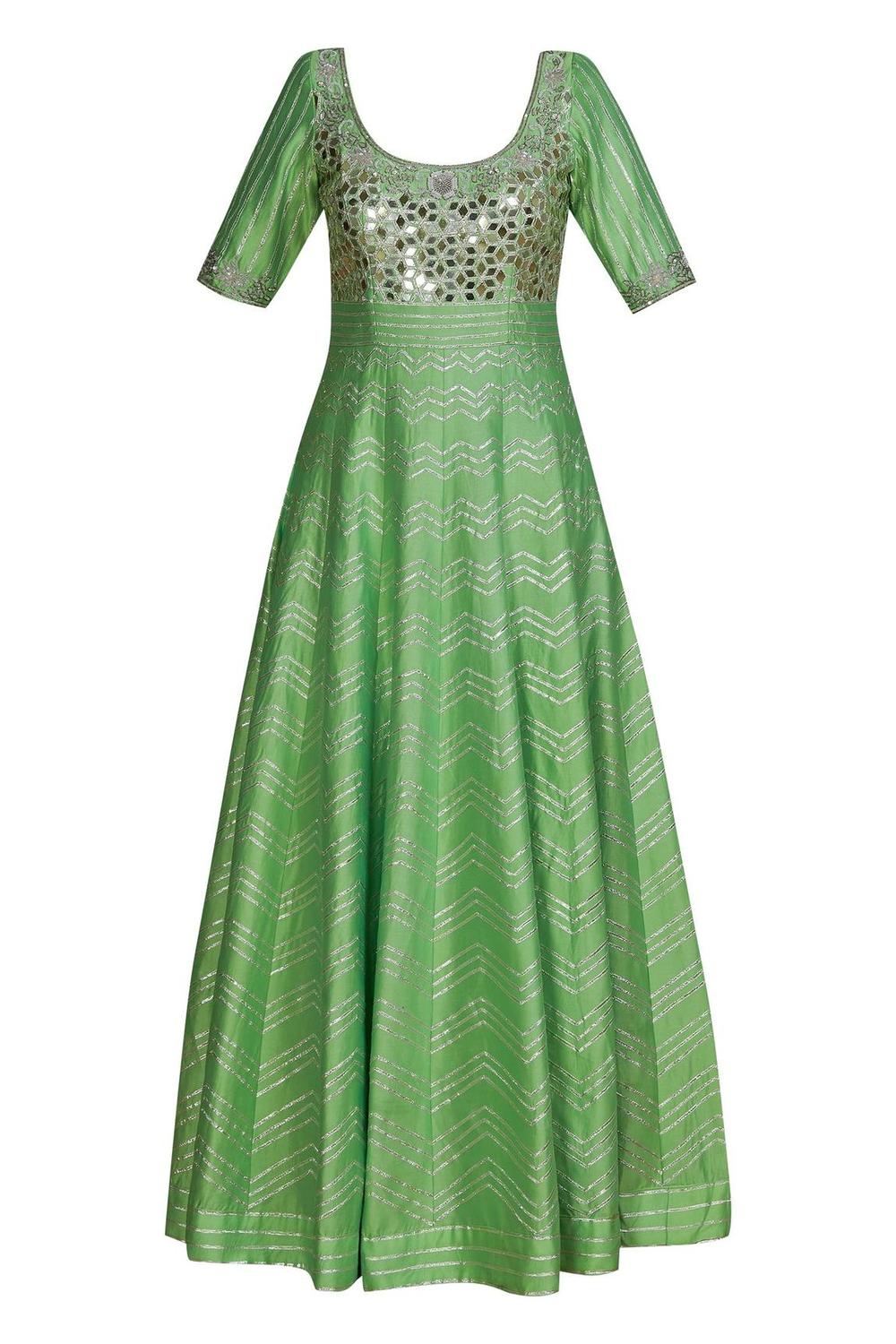 Green Chanderi Anarkali With Dupatta