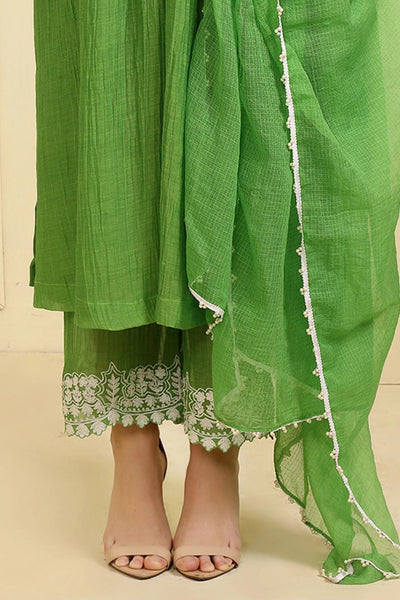 Green Chanderi Silk Neckline Embroidered Kurta Set