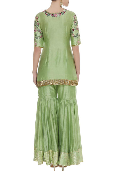 Green Embellished Kurta With Gharara