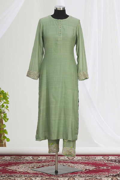 Green Embroidered Kurta Set