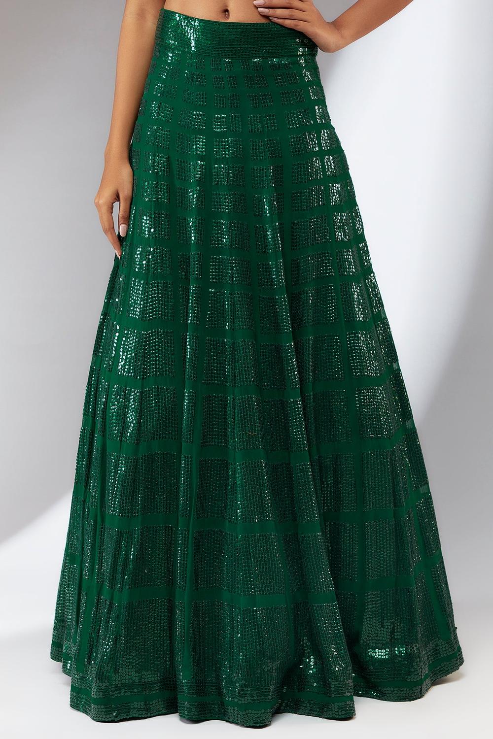 Green hand embroidered sequin lehenga set