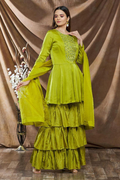 Green Organza Embroidered Kurta Gharara Set