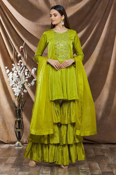 Green Organza Embroidered Kurta Gharara Set