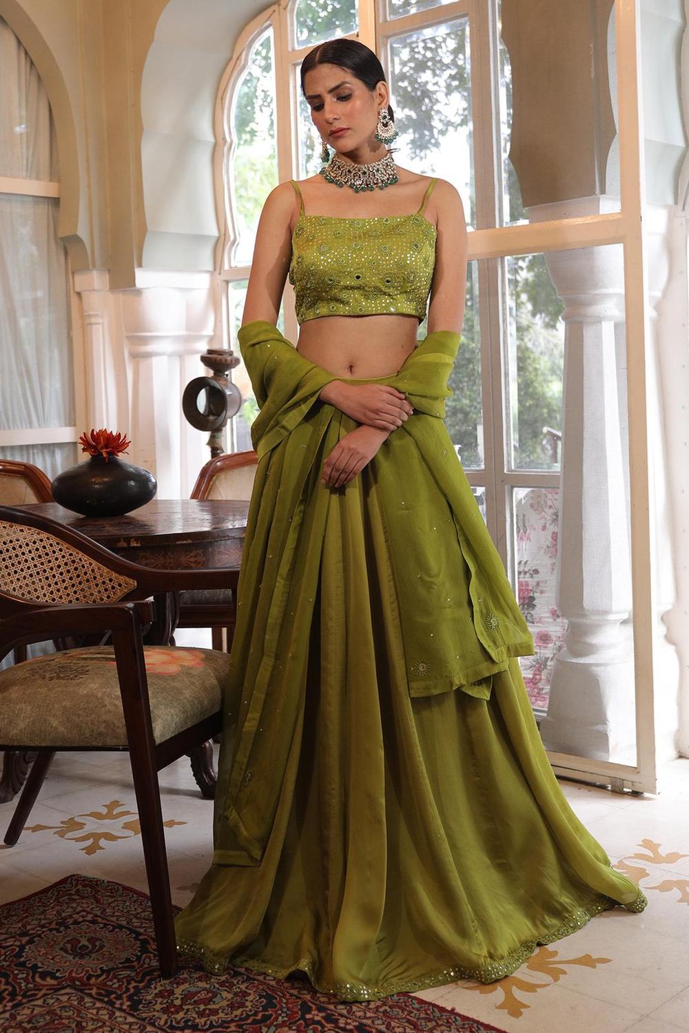 Green Organza Lehenga Set