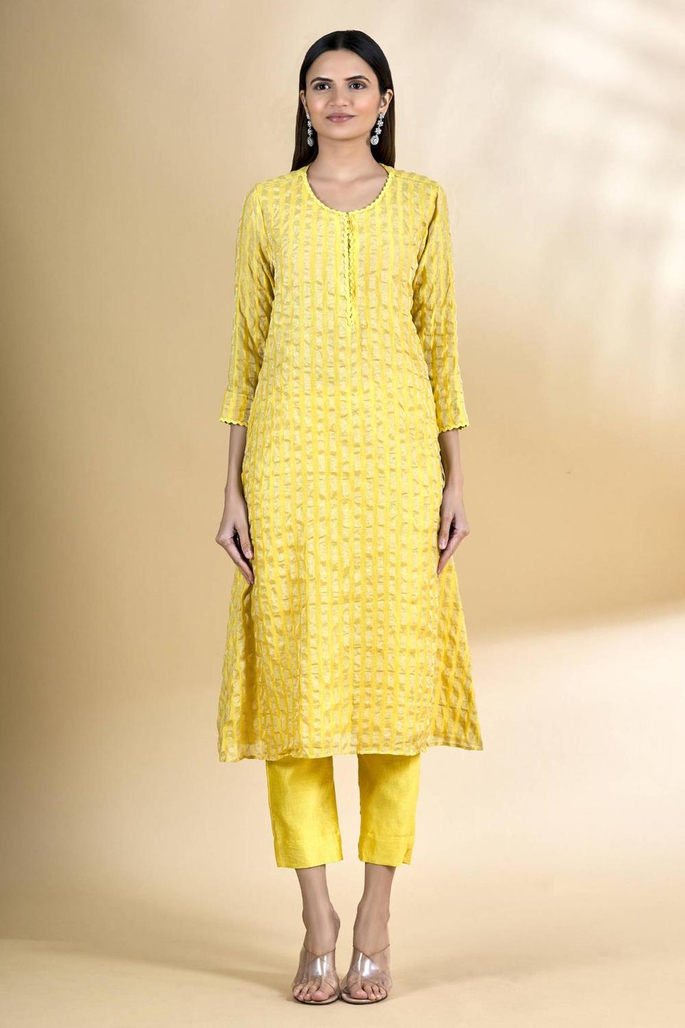 Yellow Chanderi Kurta Set