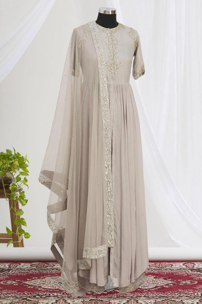 Grey Embroidered Anarkali Set