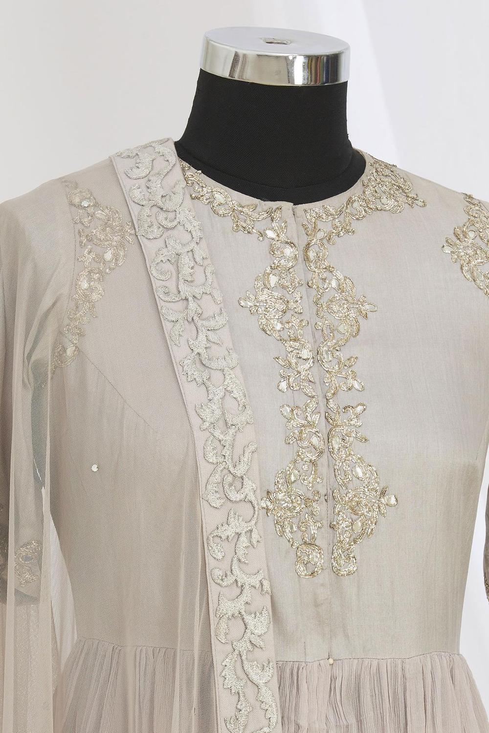 Grey Embroidered Anarkali Set