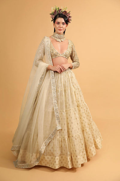 Ivory banarasi organza lehenga set