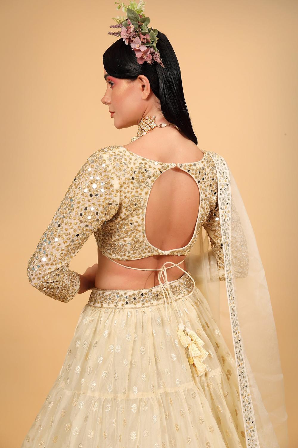 Ivory banarasi organza lehenga set