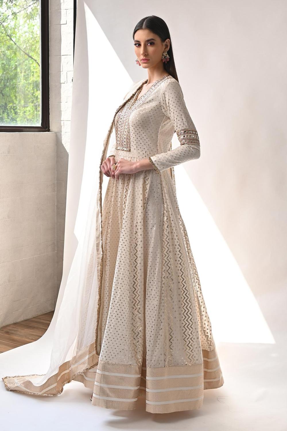 Ivory Chanderi Silk Anarkali Set