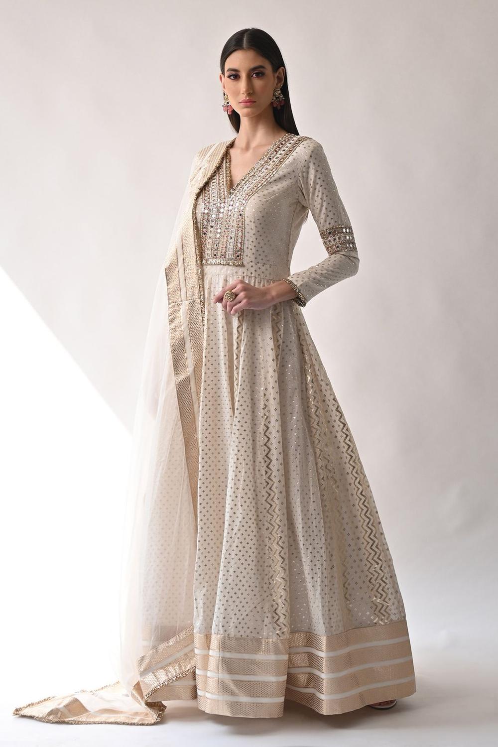 Ivory Chanderi Silk Anarkali Set