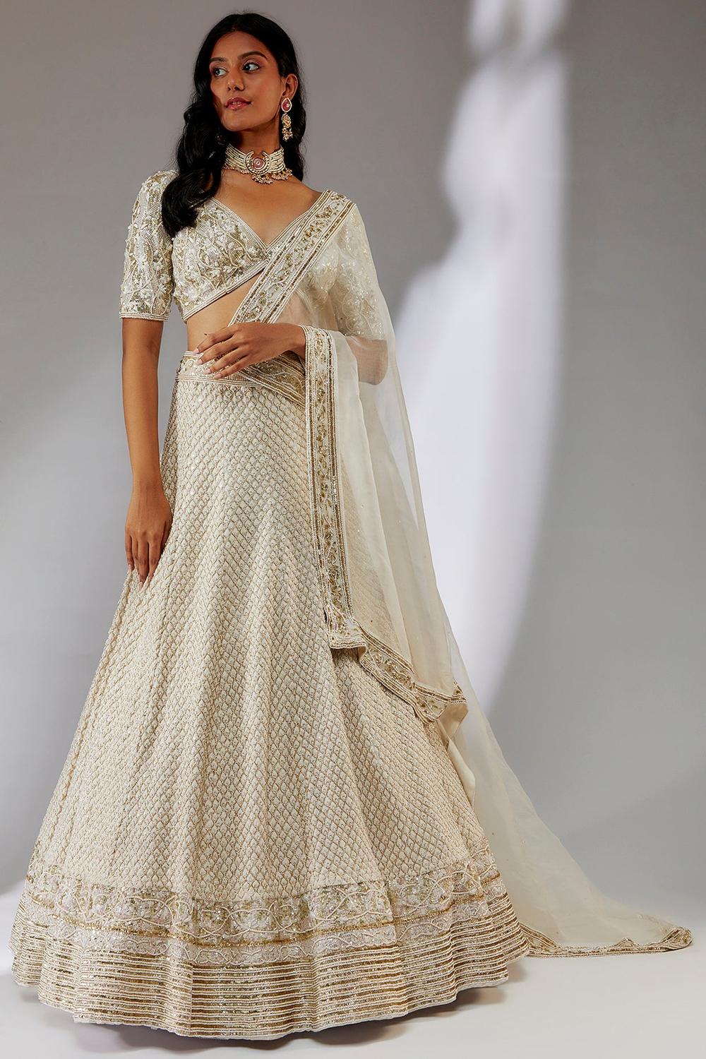 Ivory hand embroidered lehenga set