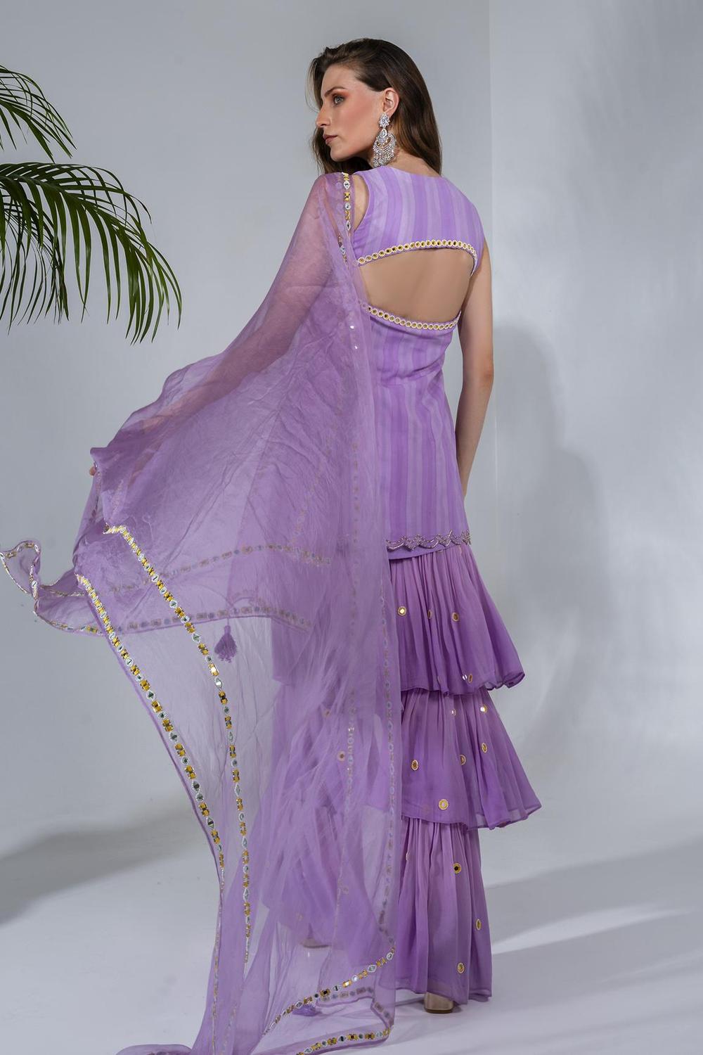 Lilac Embroidered Kurta And Sharara Set