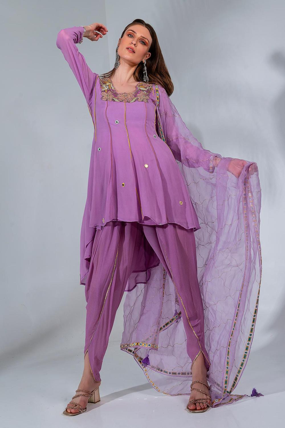 Lilac short anarkali set