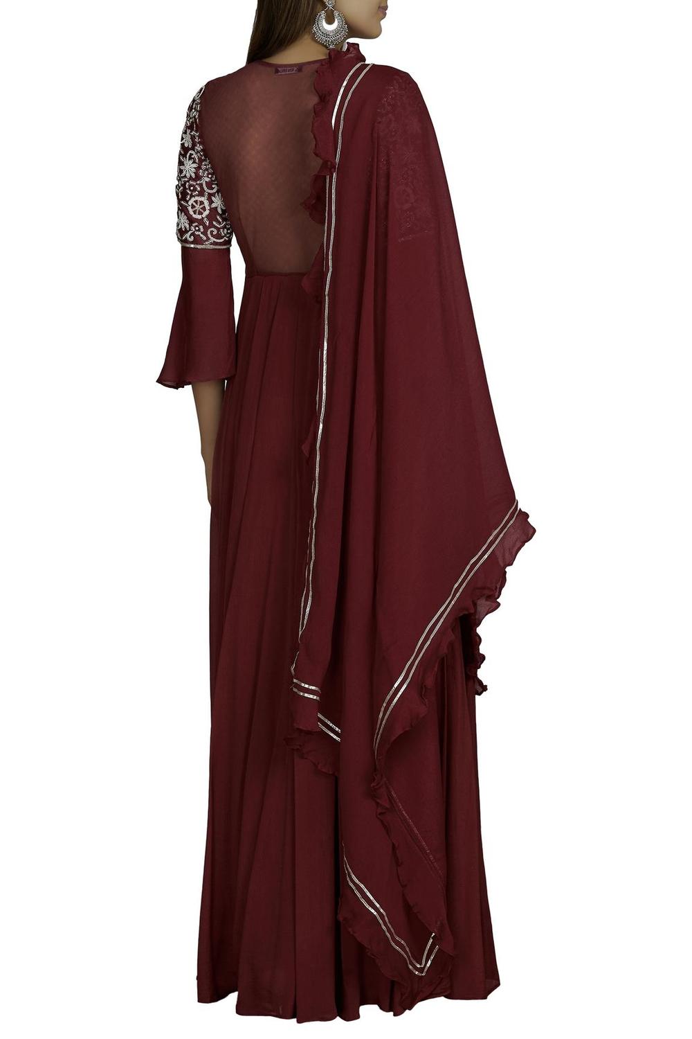 Maroon Chanderi Anarkali With Dupatta