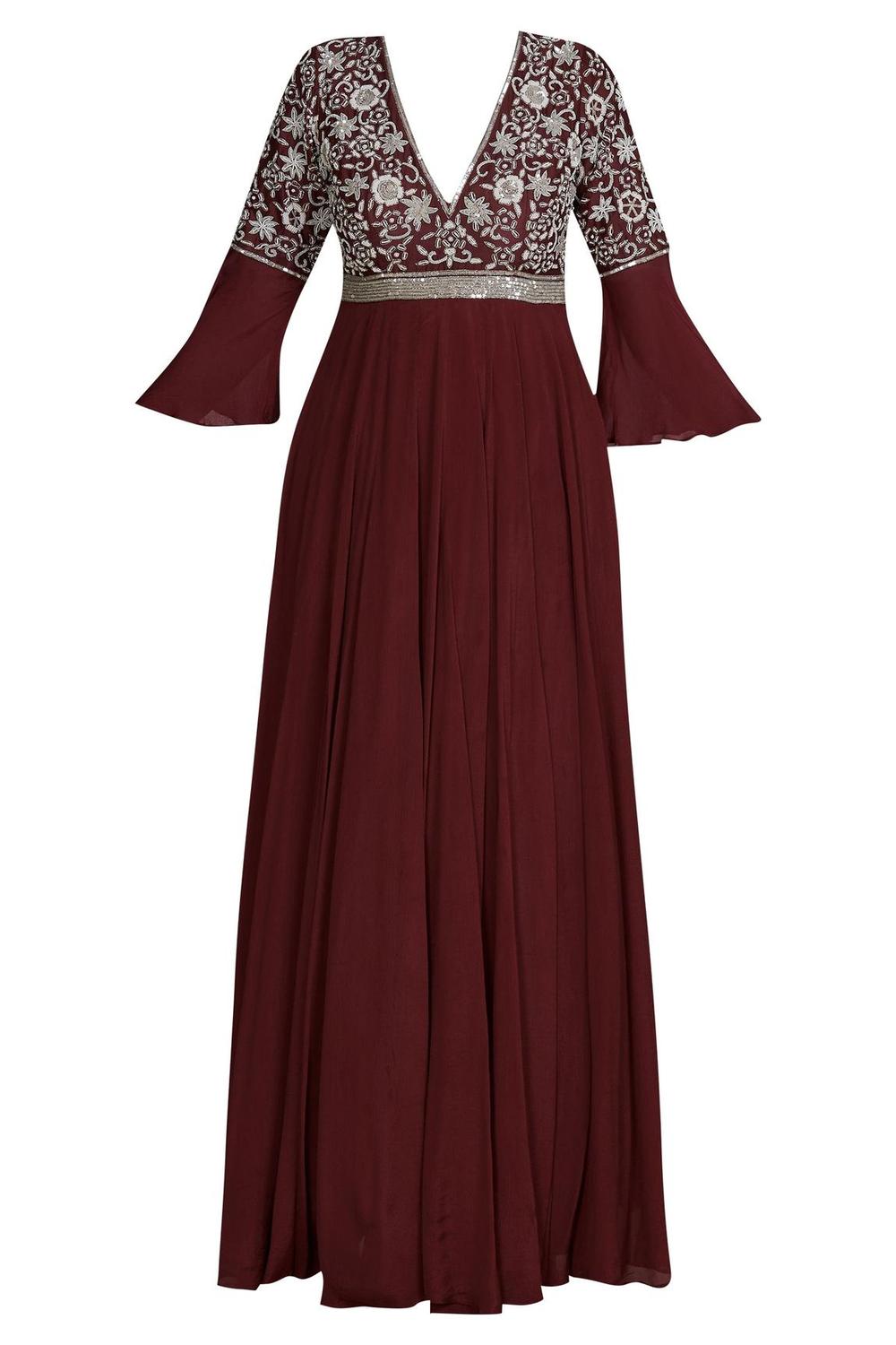 Maroon Chanderi Anarkali With Dupatta