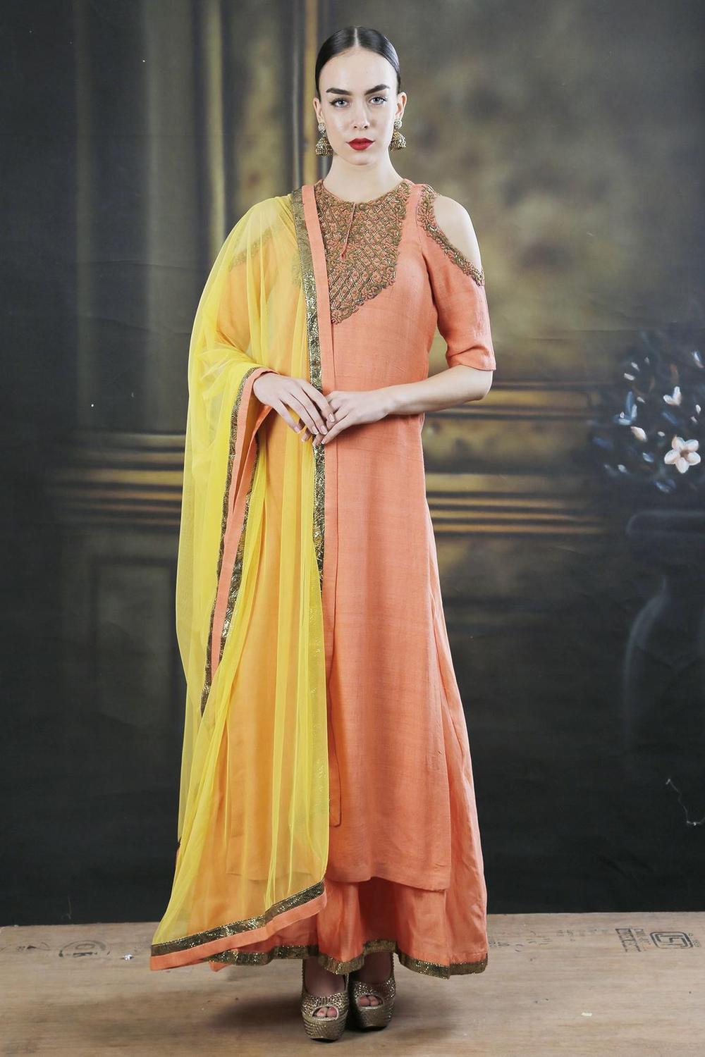 Orange Dori Work Kurta With Palazzos