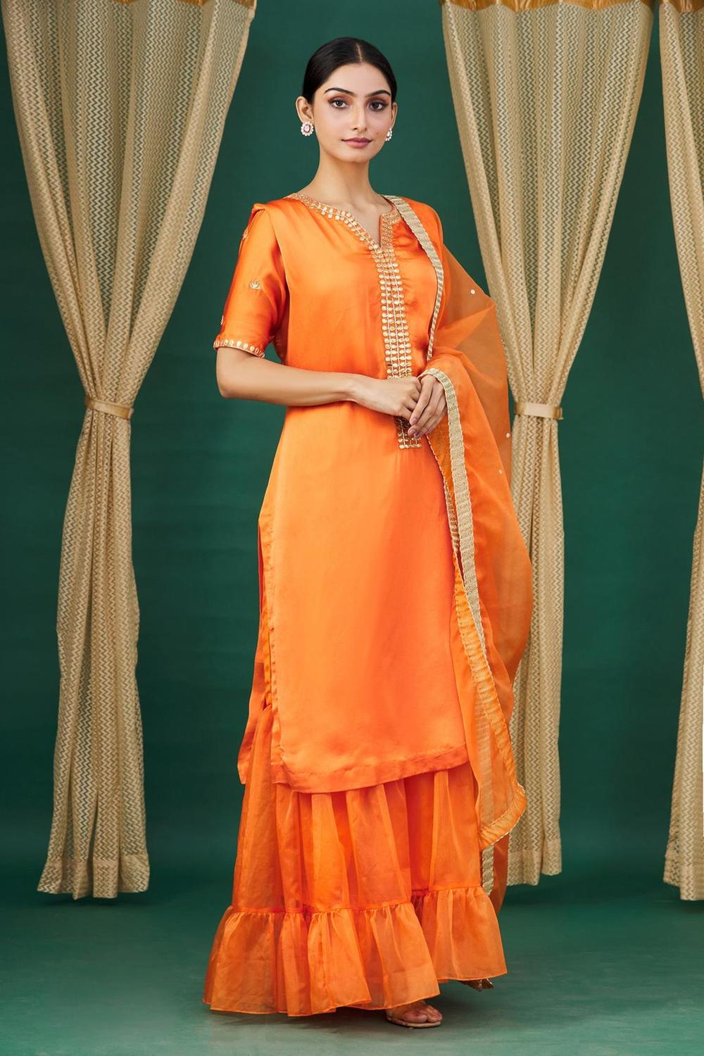 Orange Tiered Sharara Set