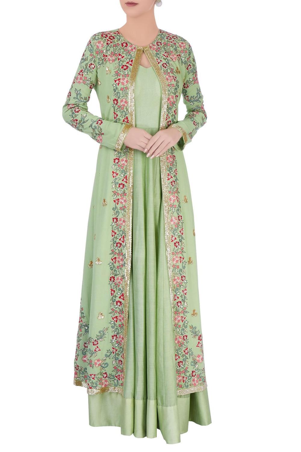 Pastel Green Anarkali And Jacket