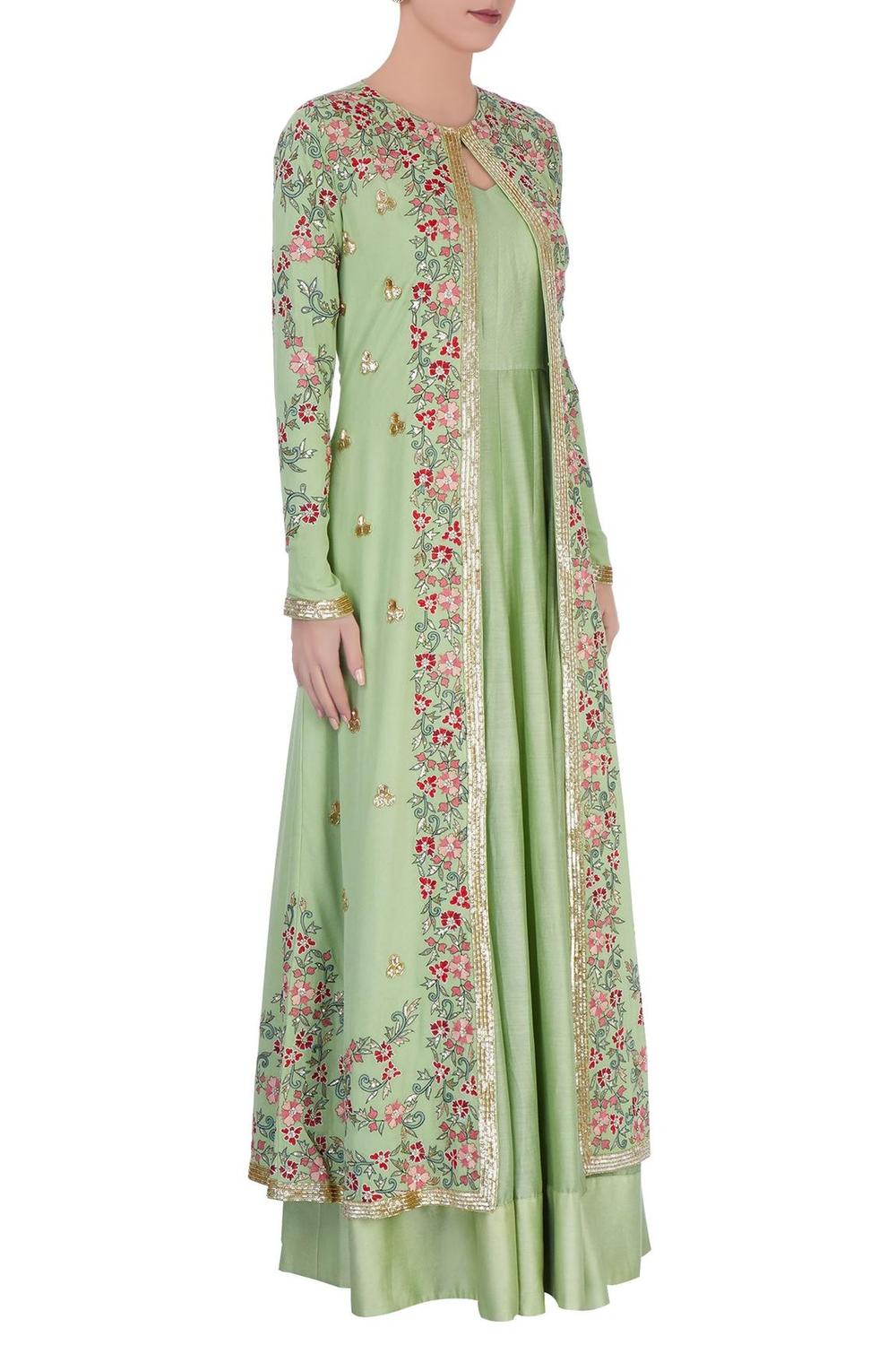 Pastel Green Anarkali And Jacket