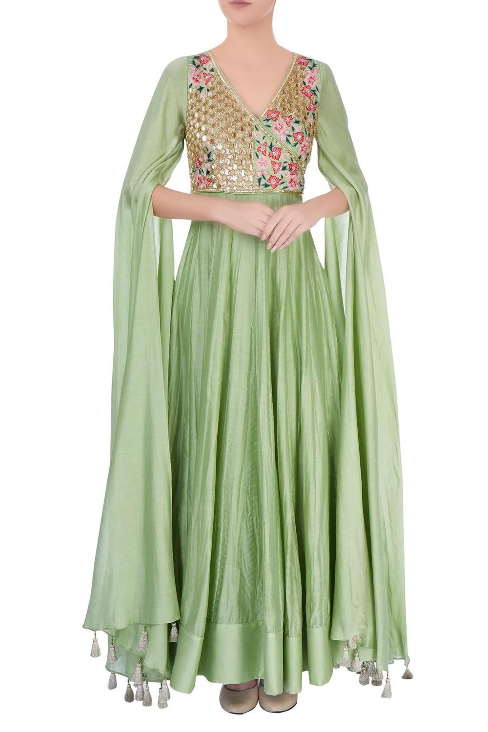 Pastel Green Embellished Anarkali Gown