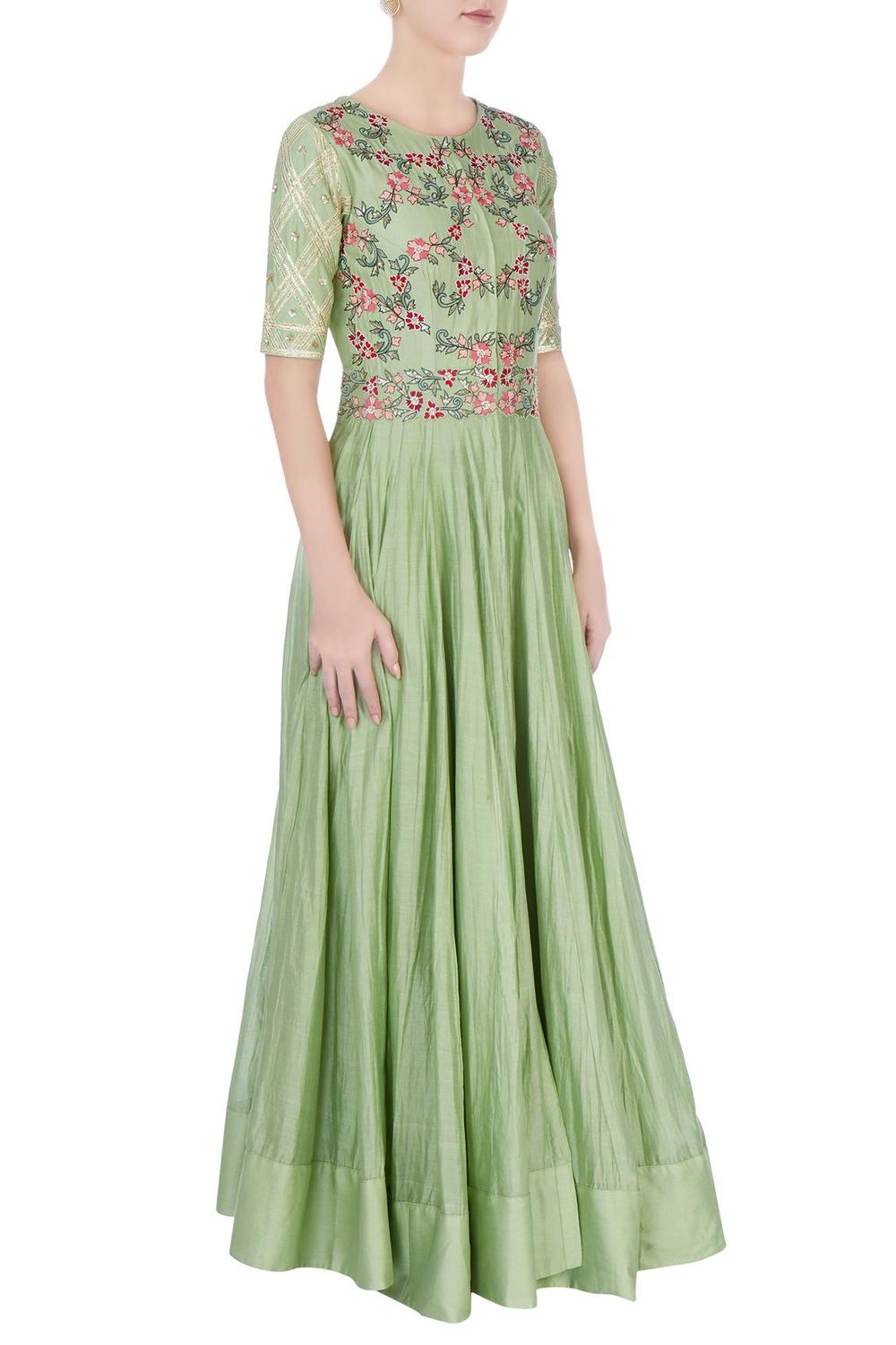 Pastel Green Embroidered Anarkali Dress