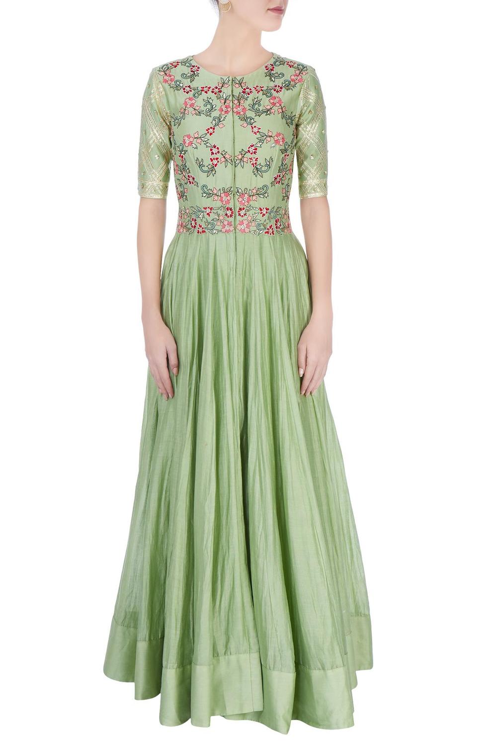 Pastel Green Embroidered Anarkali Dress