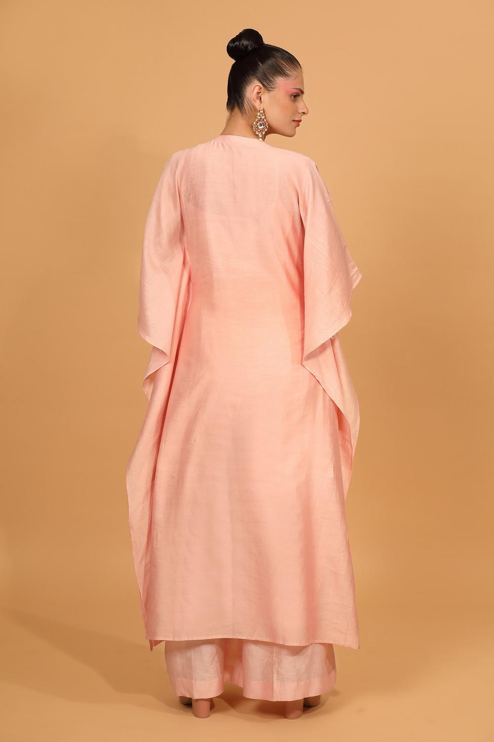 Peach Chanderi Silk Kaftan Kurta And Palazzo Set