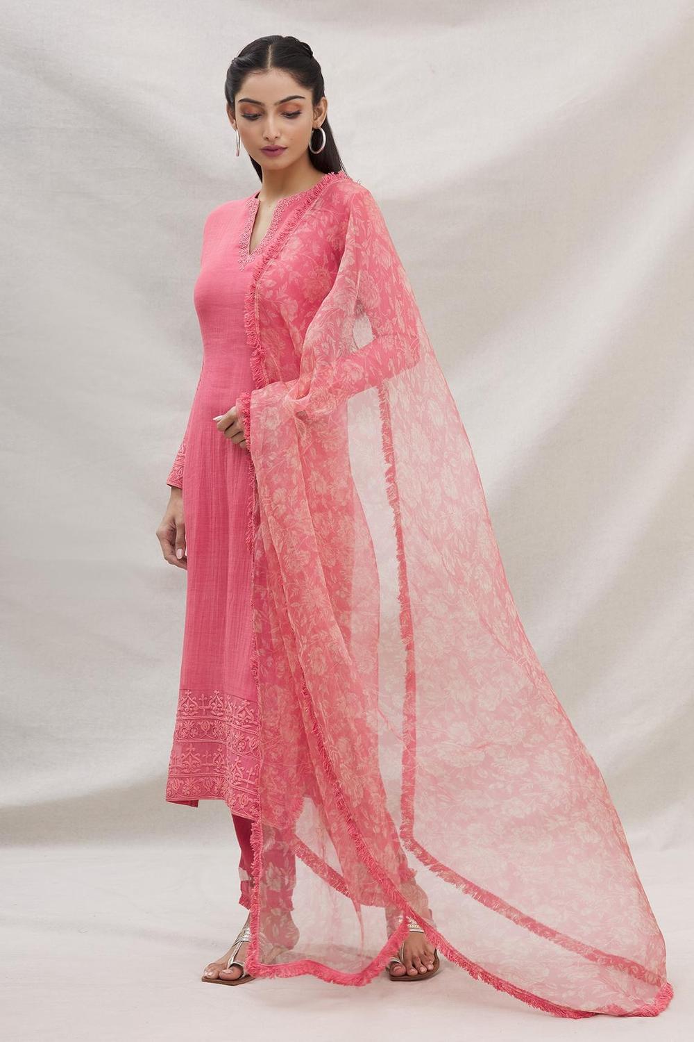 Peach Chanderi Silk Kurta Pant Set