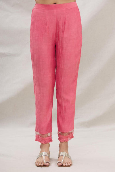 Peach Chanderi Silk Kurta Pant Set