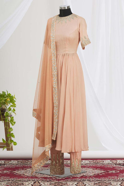 Peach Embroidered Anarkali Set