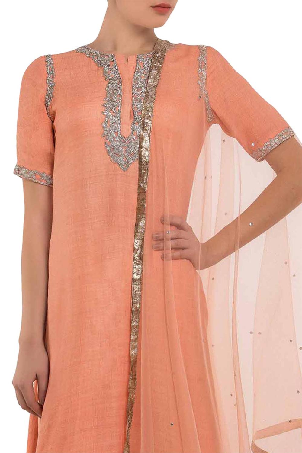 Peach Embroidered Kurta Set