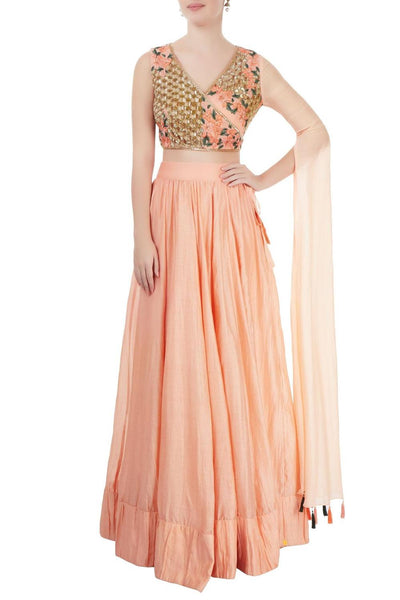 Peach Embroidered Lehenga Set