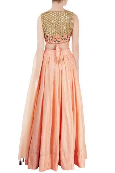 Peach Embroidered Lehenga Set