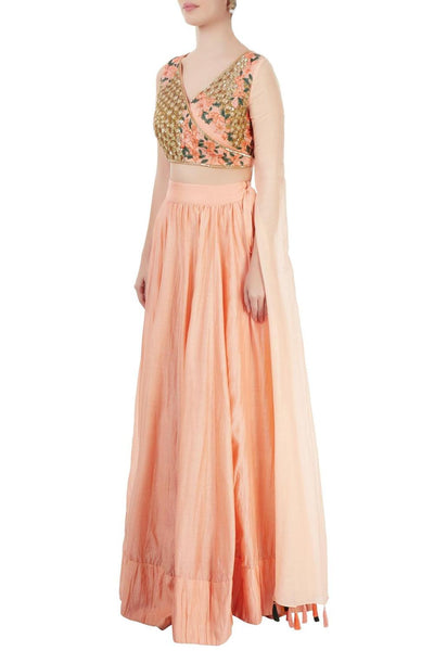 Peach Embroidered Lehenga Set