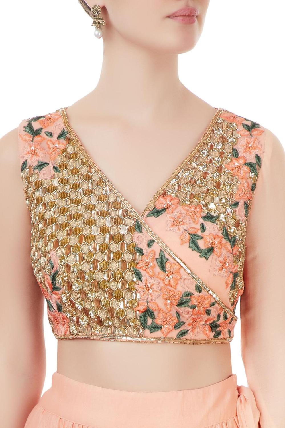 Peach Embroidered Lehenga Set