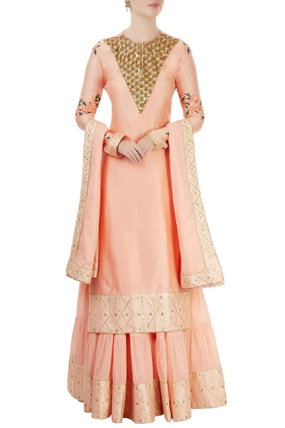 Peach Embroidered Sharara Set