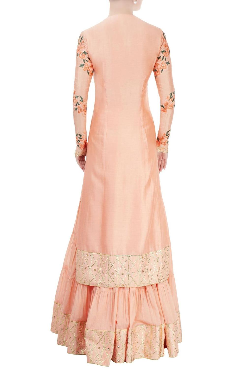 Peach Embroidered Sharara Set