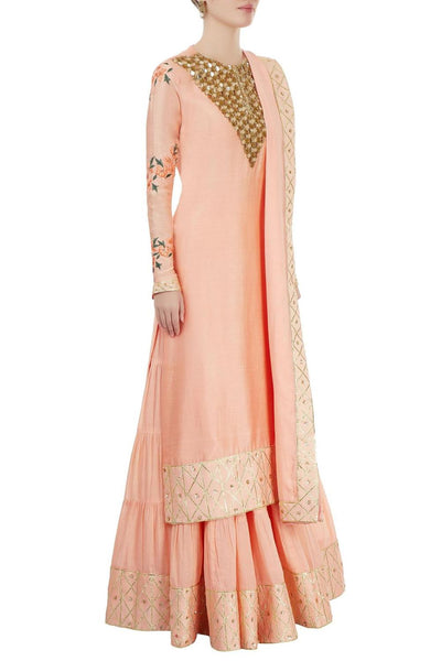 Peach Embroidered Sharara Set