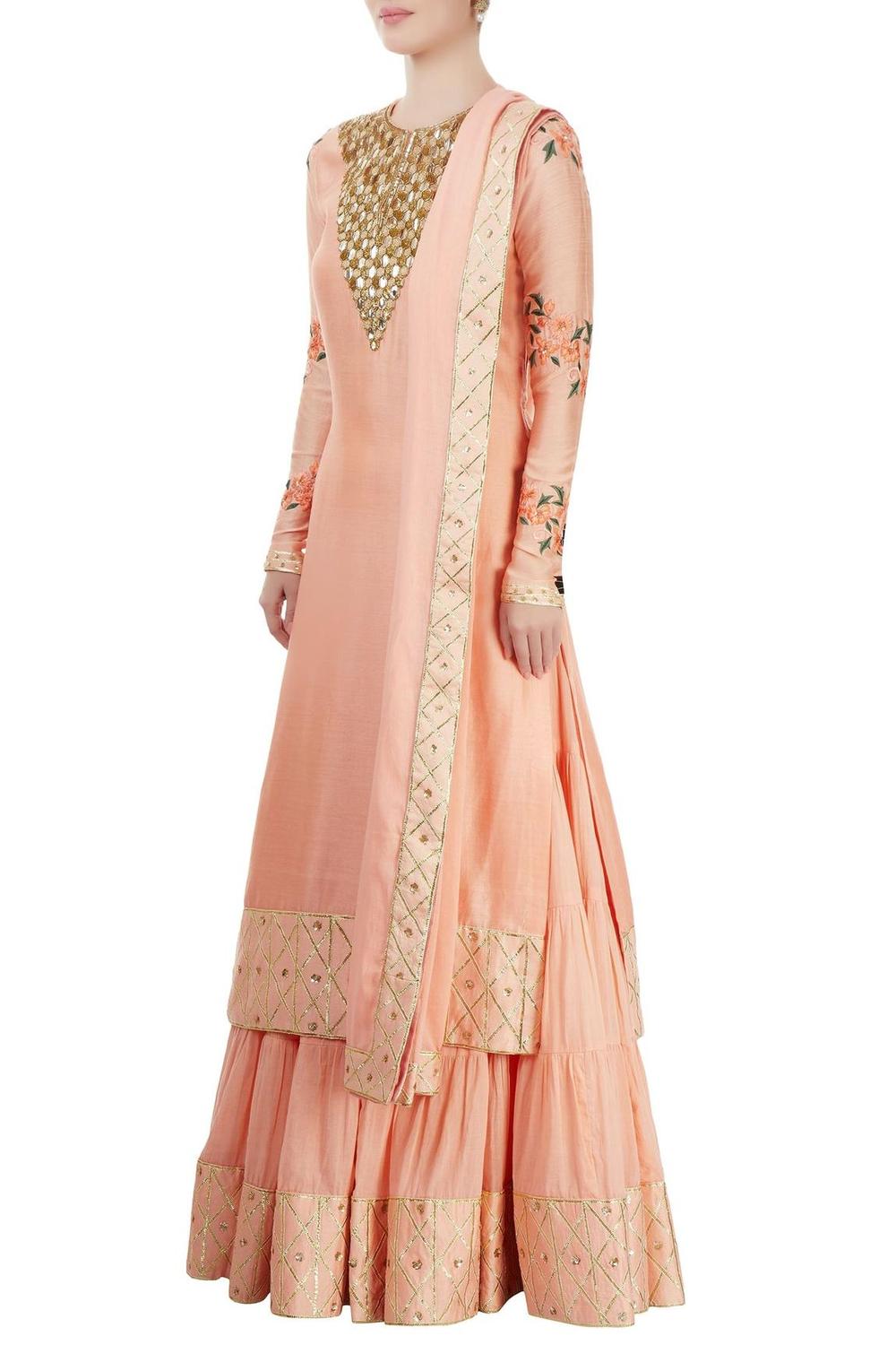 Peach Embroidered Sharara Set