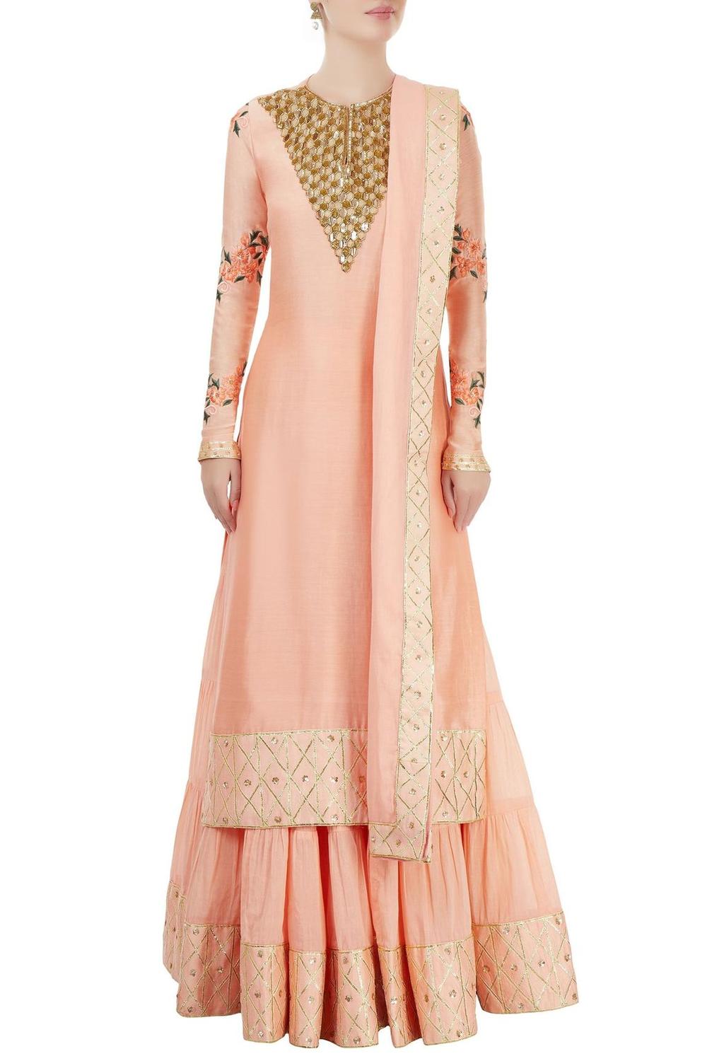 Peach Embroidered Sharara Set